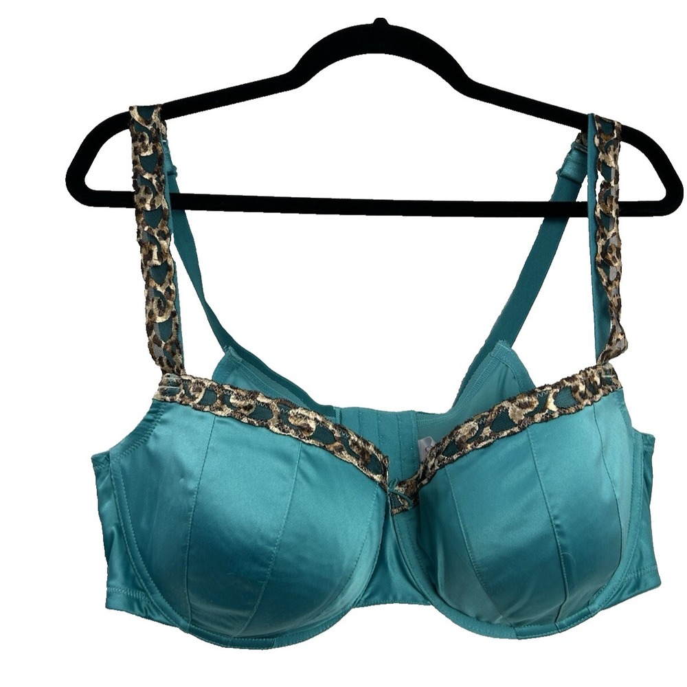 Cacique 42DD Boost Balconette Turquoise Bra Leopard Trim